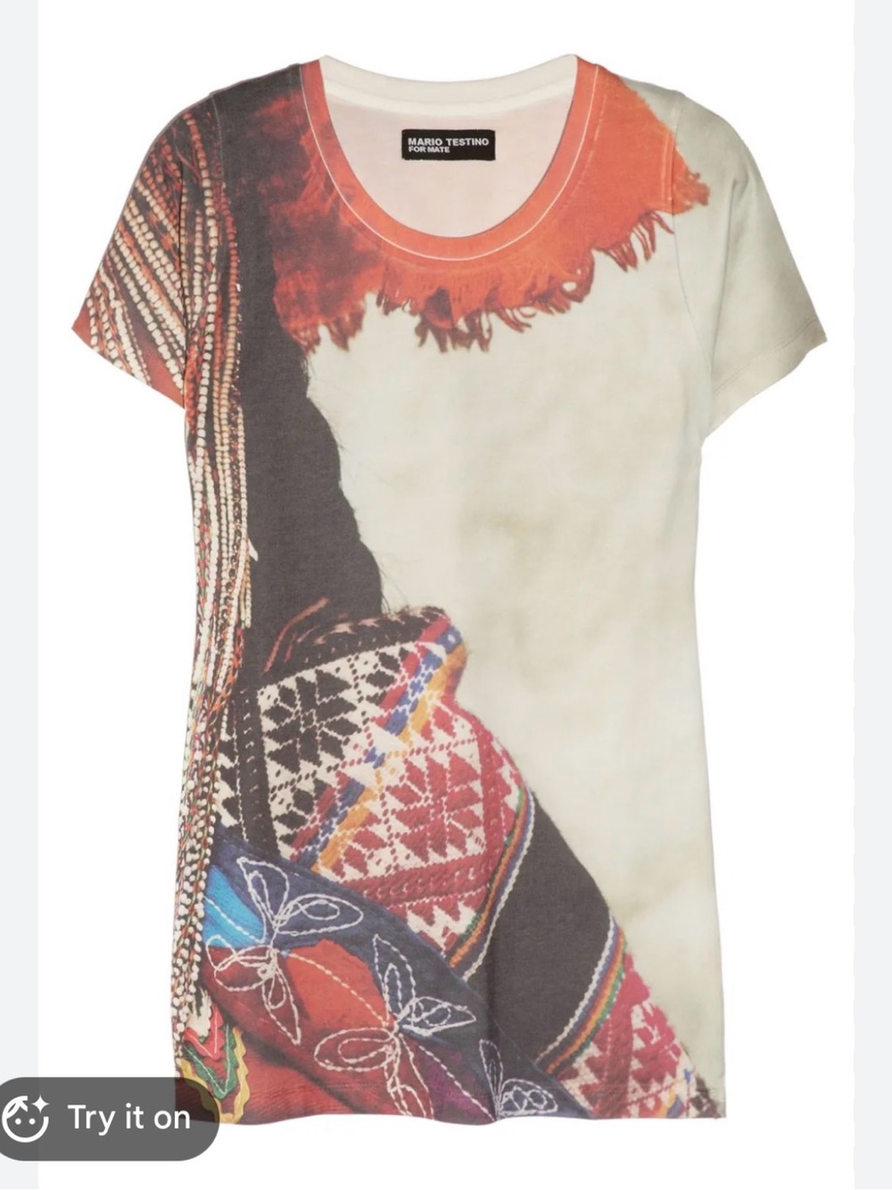 Mario Testino Short-Sleeve Printed Crewneck Tee in Cream and Multicolor